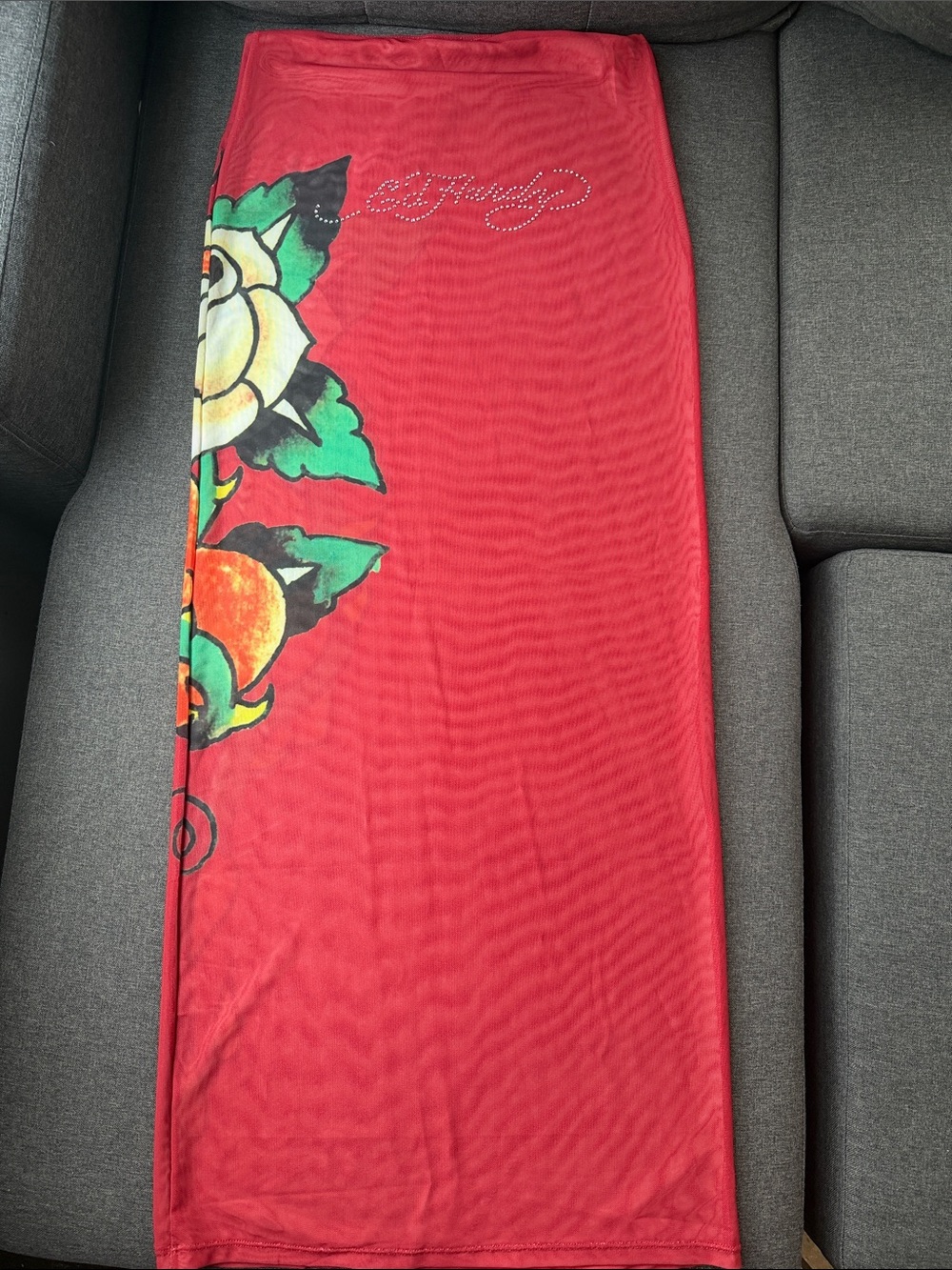 Ed Hardy Red 2 Piece Swim Cover Up Crop Top Maxi Skirt Set Y2K M NWT - Picture 12 of 13
